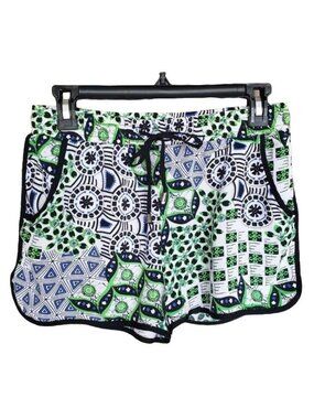Body Central Womens M Casual Shorts Green Blue Boho Drawstring Pockets Festive